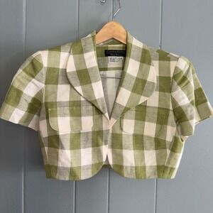 Cynthia Howie Linen Gingham Jacket M Vintage Boxy Cropped Euro Summer Lagenlook‎